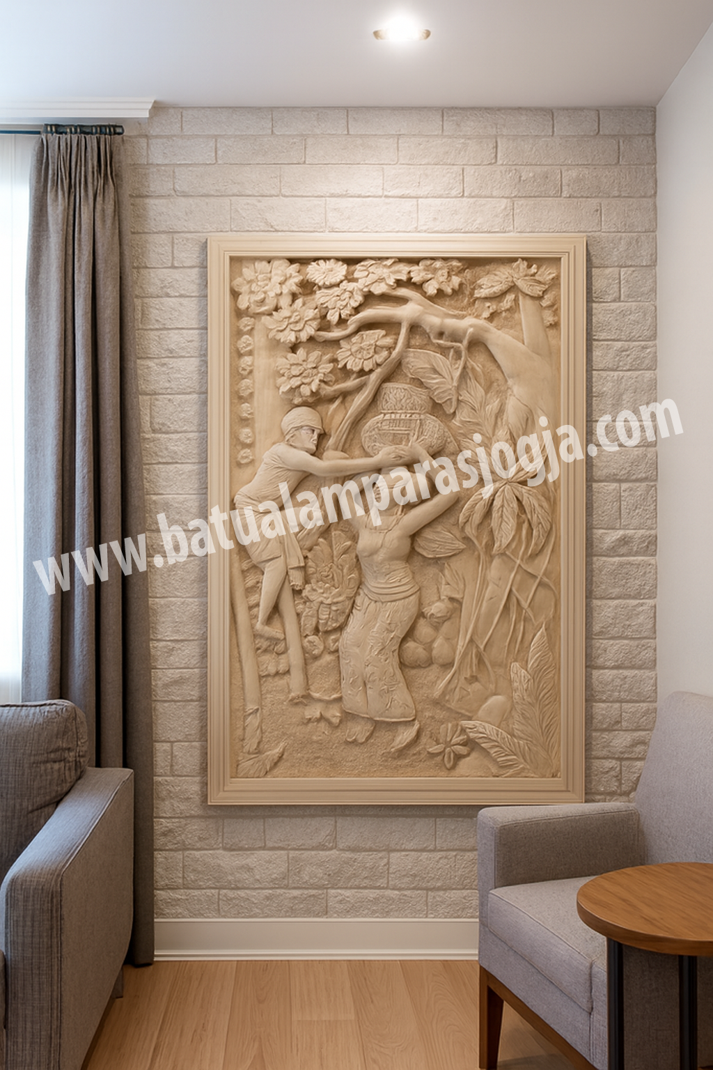 Relief Batu Paras Putih Motif Manusia – Kehidupan Agraris Nusantara