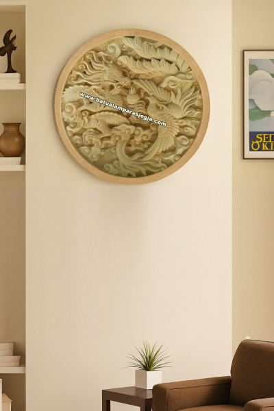 Relief Naga Batu Paras Putih – Elegansi Oriental untuk Interior
