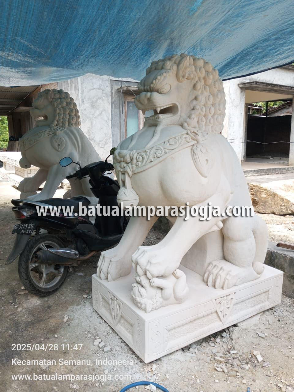 Patung Singa Qilin batu alam paras Putih - Gambar 2
