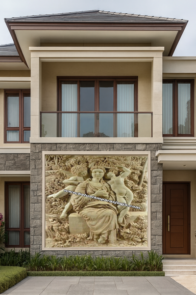 Relief batu alam paras putih motif manusia