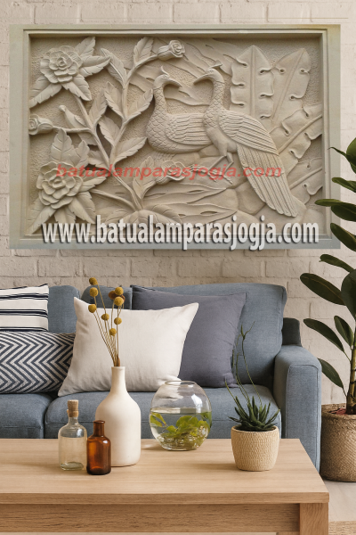Relief Batu Paras – Motif Burung & Bunga