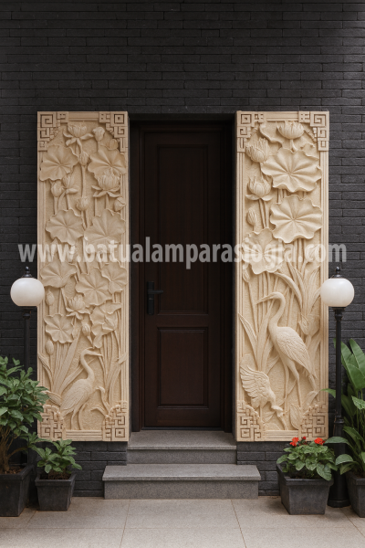 Relief Batu paras Motif burung bangau