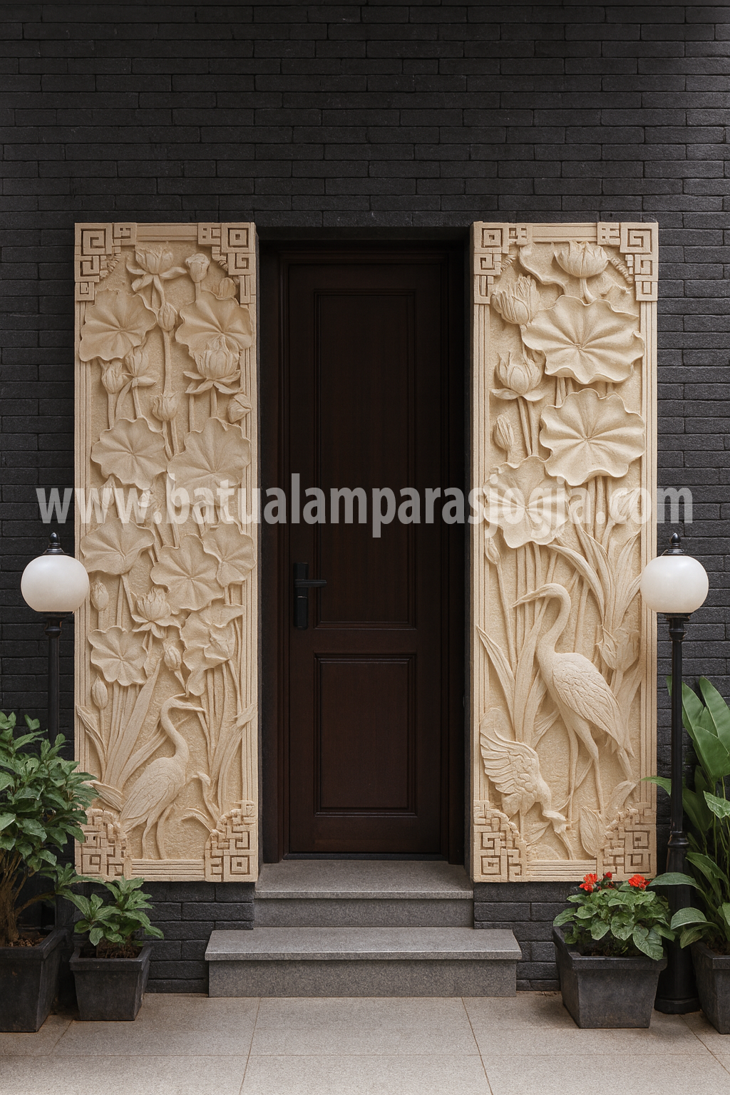 Relief Batu paras Motif burung bangau