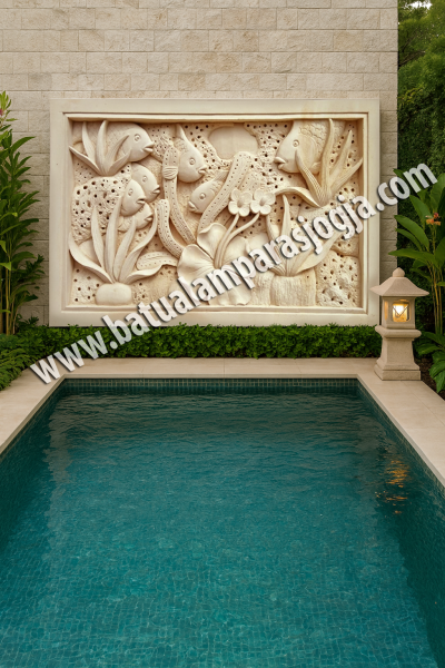 Relief Motif ikan-Harmoni Laut di Dinding Paras Putih