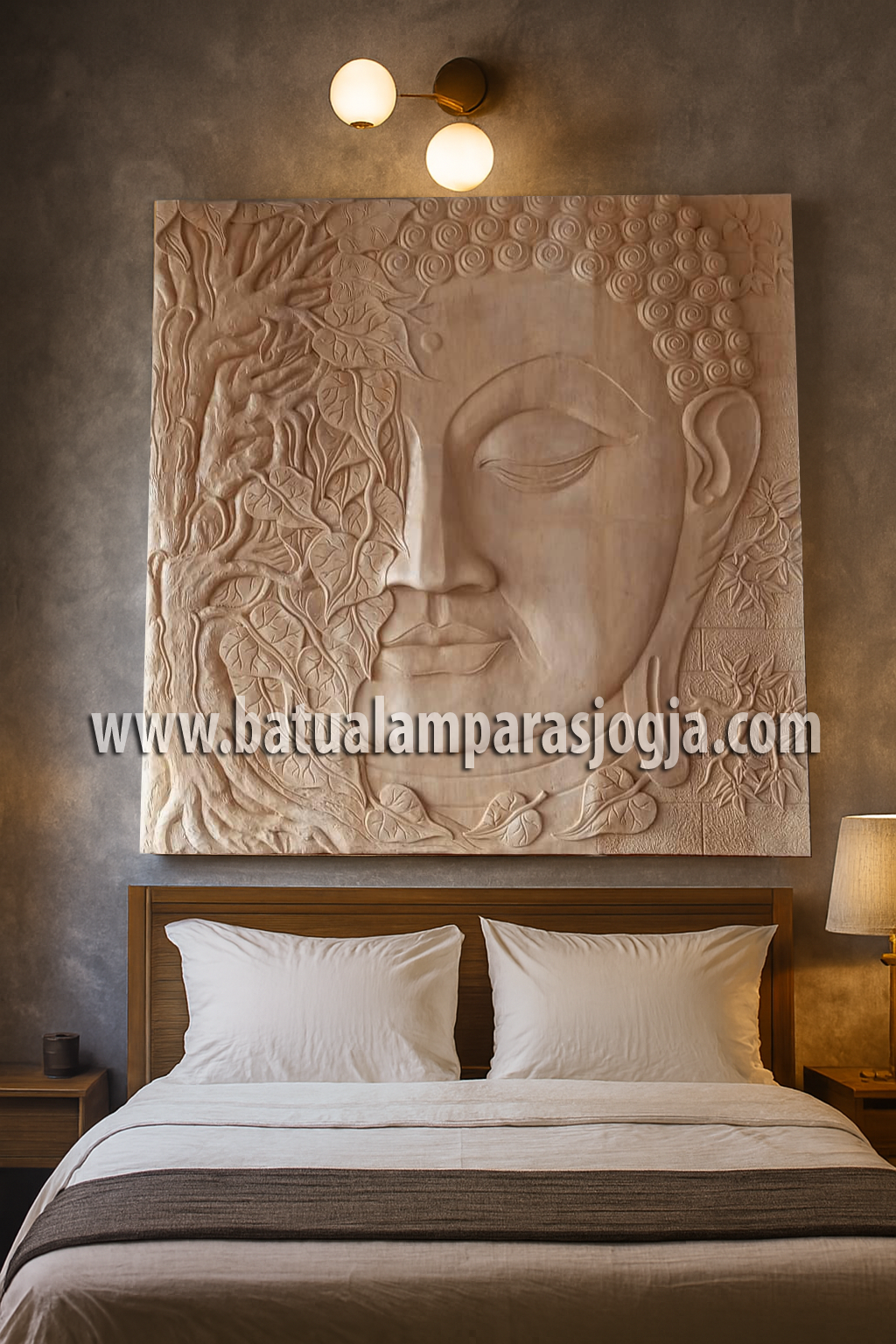 Relief Wajah Buddha Ukiran Batu Dinding Interior