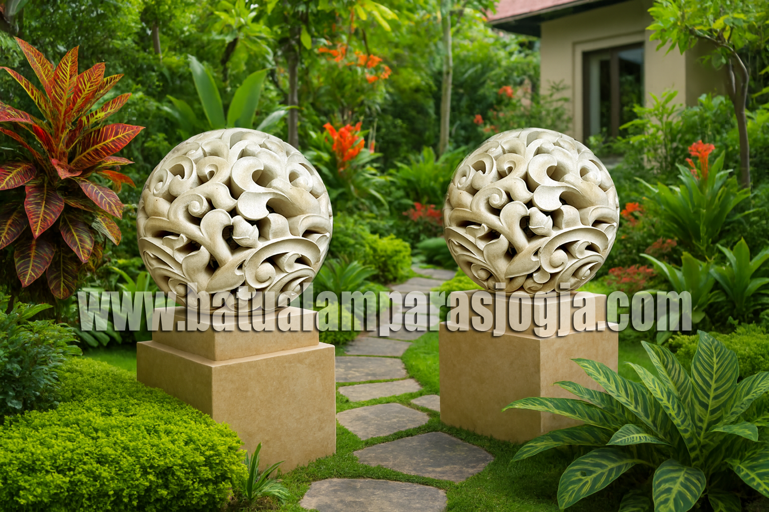 Lampion Batu Paras Ukir Motif Sulur – Elegansi Alam untuk Taman dan Halaman Rumah - Gambar 2