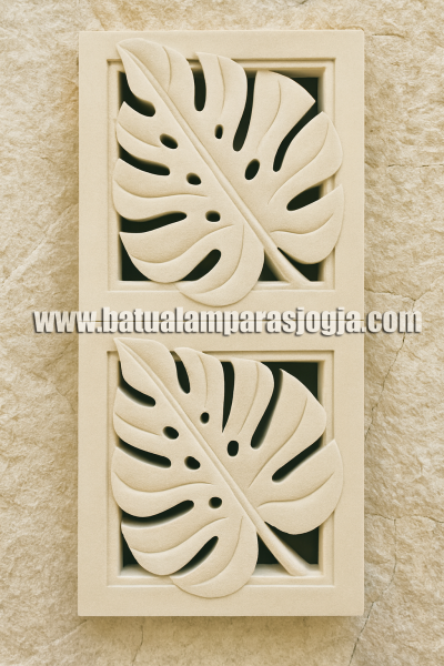 Ornamen Loster Monstera Simetris – Batu Paras Putih Jogja
