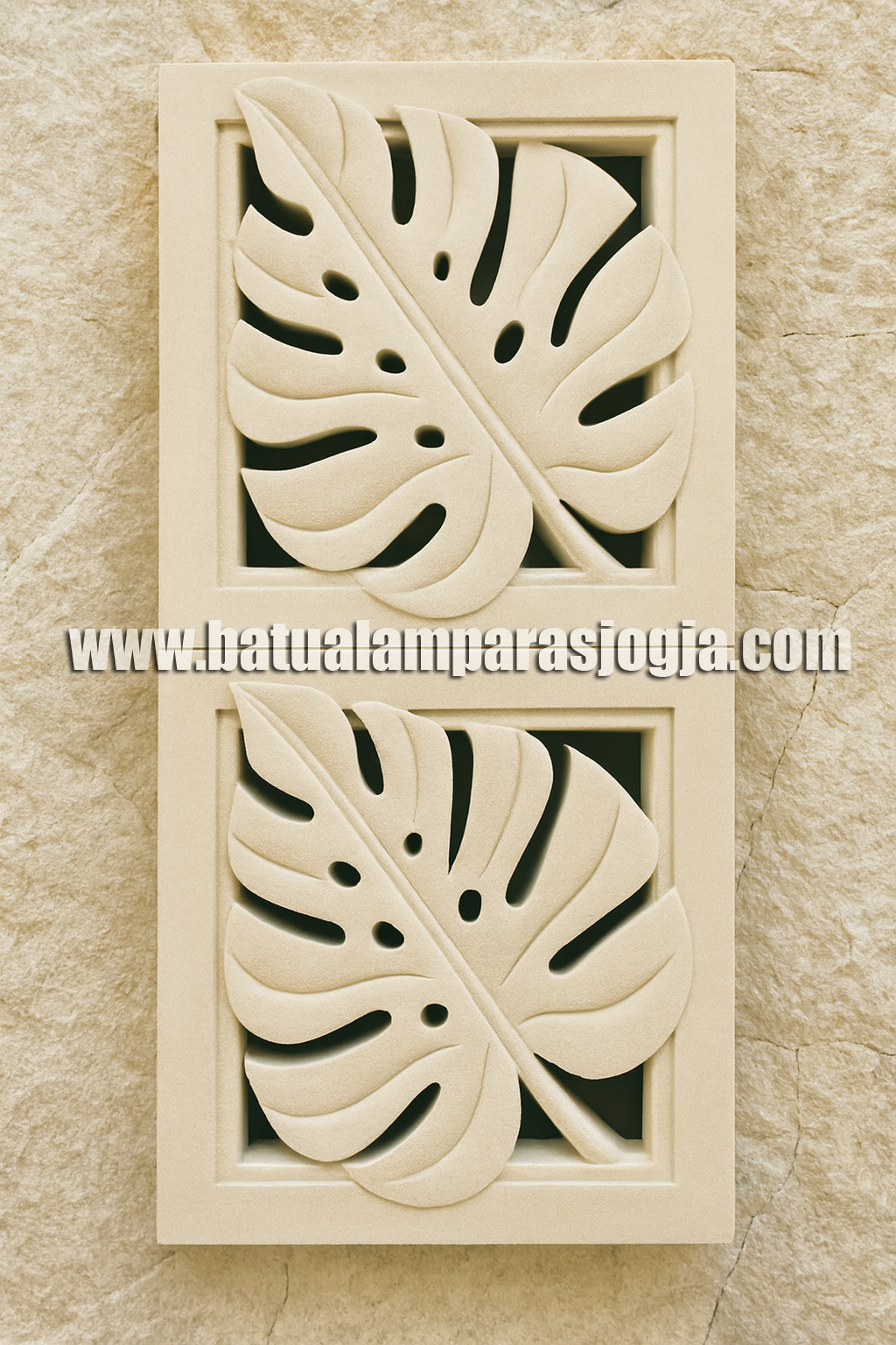 Ornamen Loster Monstera Simetris – Batu Paras Putih Jogja