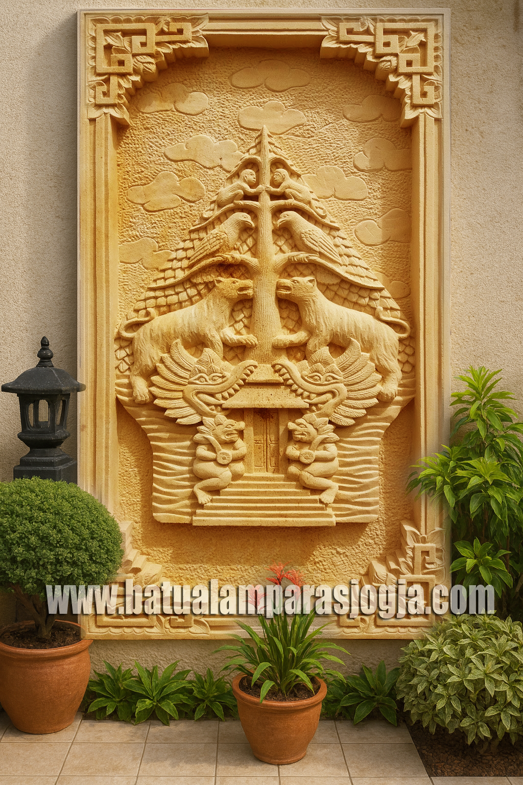 Relief Kayon Mitologis Pohon Kehidupan- Dekorasi dinding depan rumah